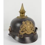 A WWI Bavarian infantry pickelhaube. CONDITION REPORT: With later liner.