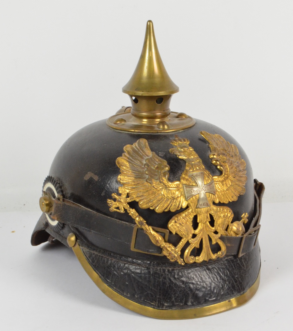 A WWI Prussian infantry reservist pickelhaube. CONDITION REPORT: With leather liner.