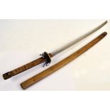 A Japanese katana for restoration, lacking grip, with beaten tsuba, length of blade 66.