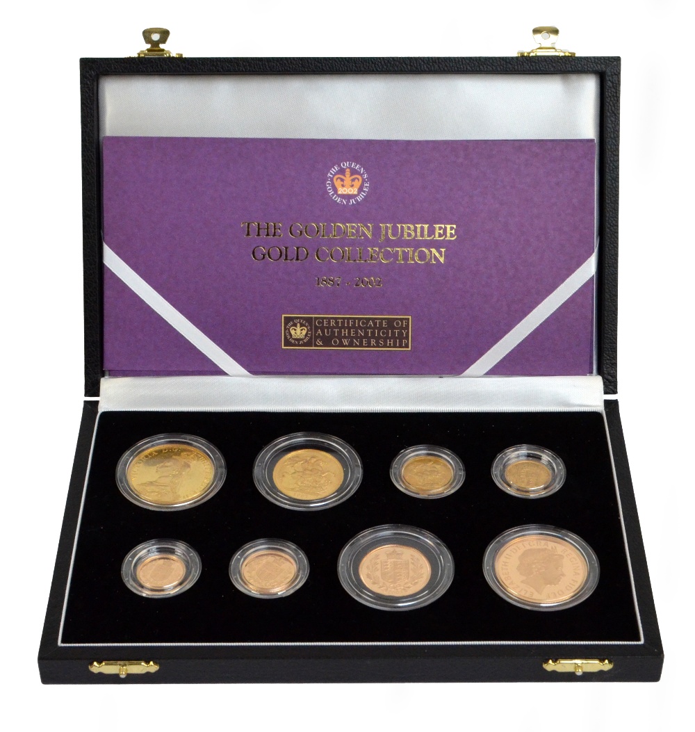 A cased 1887-2002 'The Golden Jubilee Gold Collection' eight gold coin proof set,