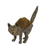 An Austrian cold painted bronze nib wipe modelled as a scared cat, height 13.5cm.