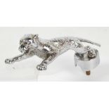 A c.1930s chrome leopard car mascot by Desmo, on circular base with screw mounts, length 18.5cm.