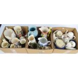 Three boxes of assorted ceramics including fourteen assorted jugs, Crown Staffordshire tea for two,