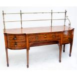 A George III mahogany satinwood crossbanded and inlaid bowfronted sideboard with brass gallery,