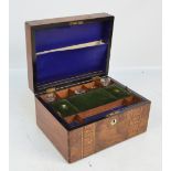 A Tunbridge Ware walnut box with mother of pearl cartouche,