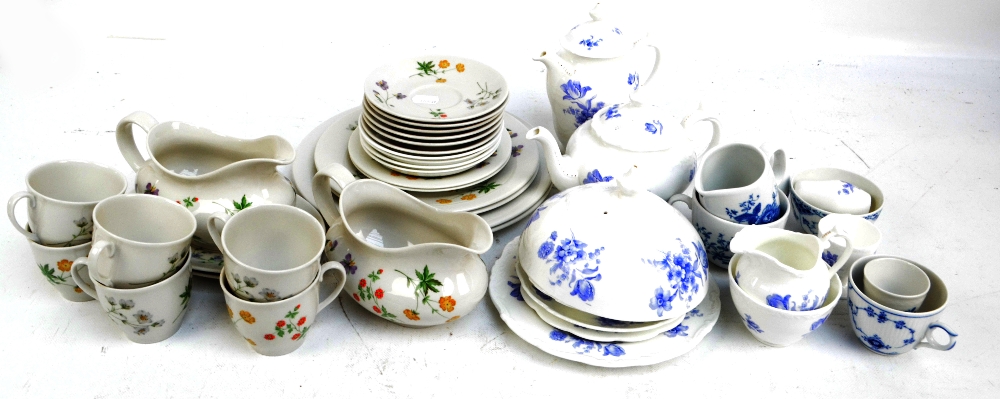 A Royal Doulton 'Springtime' part tea set and a Coalport floral decorated blue and white part tea