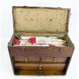 An oak cased tool cabinet containing various Robert Sorby gauges and tools.