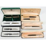 A collection of pens including a boxed Monte Grappe Italian silver cased ball point pen,