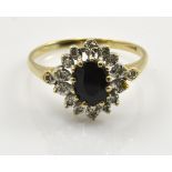 A 9ct yellow gold sapphire and diamond dress ring,