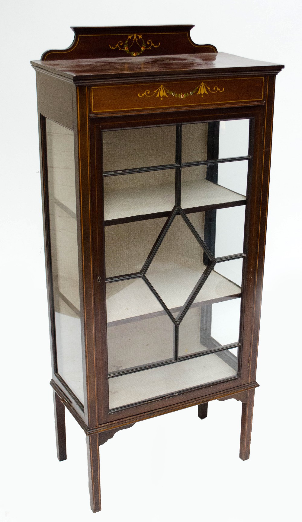 An Edwardian mahogany and inlaid small display cabinet and a 1940s display cabinet (2).