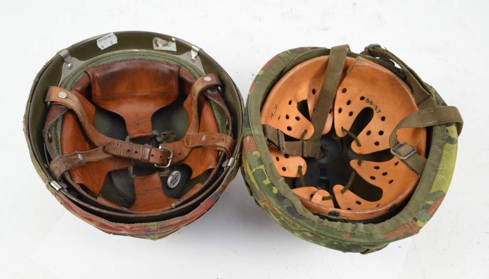 A WWII helmet with leather liner and chin guard, also a further helmet with leather liner, - Image 2 of 2