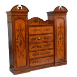 An Edwardian satinwood and painted drop-centre wardrobe,
