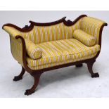 A good Irish Regency mahogany double scroll back settee of small proportions,