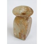 A small Roman glass vase, 4th century, with square section body and everted rim, height 7.5cm.