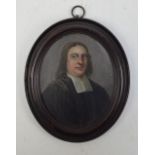 19TH CENTURY ENGLISH SCHOOL; portrait miniature on oval copper panel, study of John Wesley,