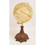 A vintage Reploge 12" diameter 'World Classic' series globe on shaped spreading floral decorated