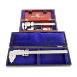 BENSON VERNIERS OF BRADFORD; a cased polished steel Vernier caliper,