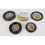 Five 19th century Staffordshire Pratt type pot lids; Nelson Crescent Ramsgate, a Dutch snow scene,