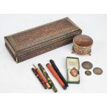 A small mixed lot of collectors' items including an Anglo-Indian Vizagapatam carved and micromosaic