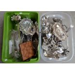 A large quantity of silver plate including a reproduction ink stand, tray, salvers, cups, flatware,