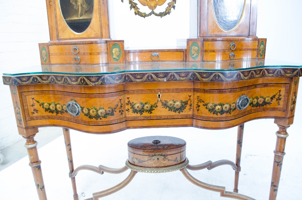 An exhibition quality 19th century satinwood and painted dressing table, - Image 4 of 8
