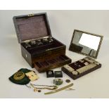 A 19th century coromandel vanity and work box, with mother of pearl cartouche,