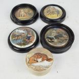 Five 19th century Staffordshire Pratt type pot lids; The Trooper,