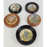 Five 19th century Staffordshire Pratt type pot lids; England's Pride, Garibaldi, marine scene,