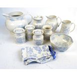 A quantity of Burleigh 'Asiatic Pheasant' blue and white including five assorted storage jars (one