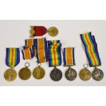 Three sets of WWI medals, ascribed to 'S-29487 PTE.F.H. REYNER. RIF.BRIG.', '31212 PTE.W.WHALLEY.