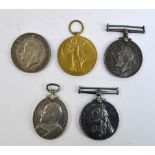 A collection of WWI medals comprising a Victory Medal awarded to '3501 PTE.R.T.BAKER. N.STAFF.R.