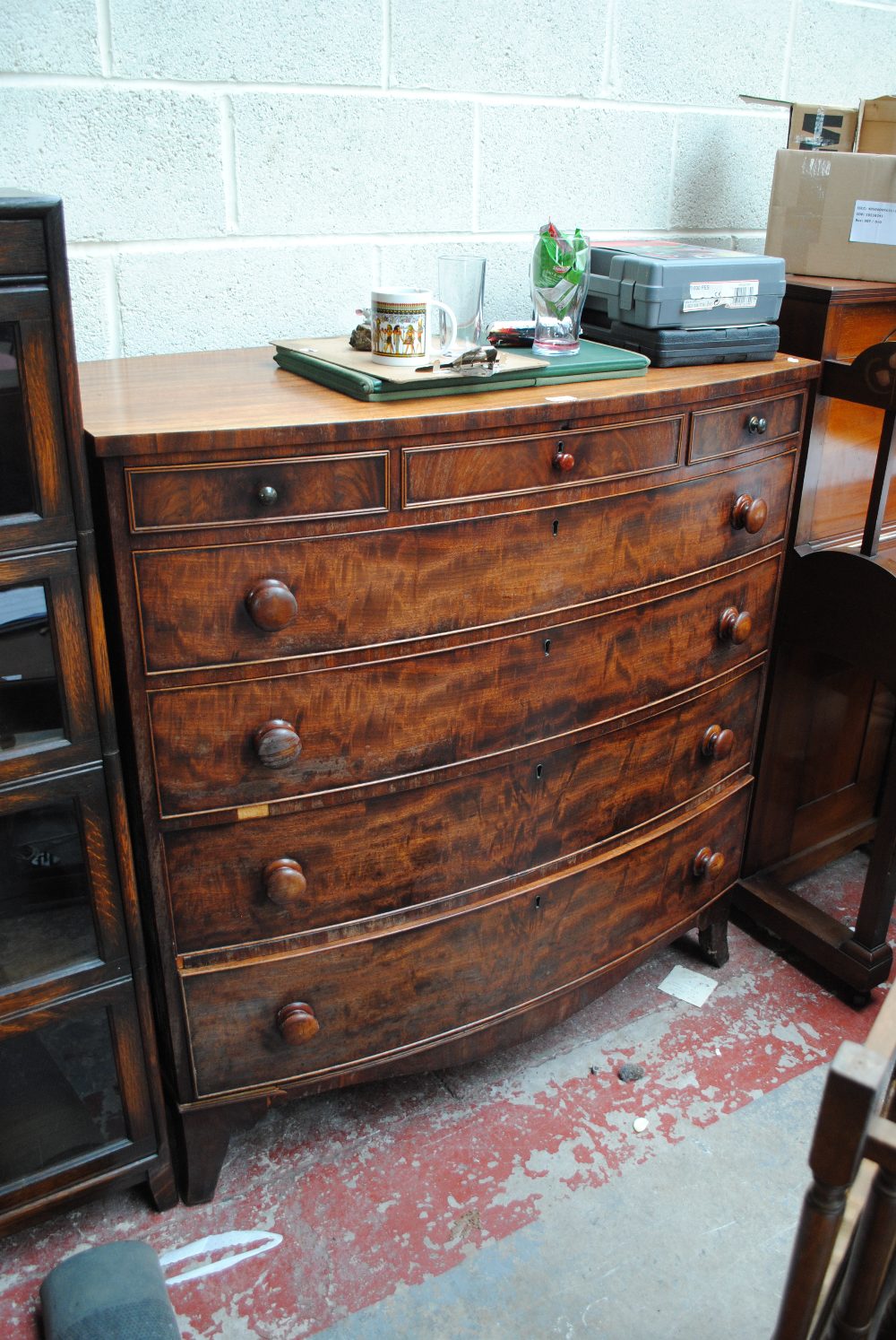 A 19th century mahogany bow fronted chest of drawers.