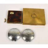 A vintage French gilt metal and faux tortoiseshell lady's powder compact with fitted Weldwood watch,