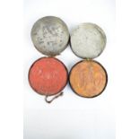 Two large wax charter seals in metal canisters, diameter 15.5cm.