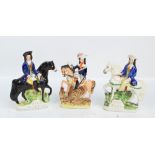 Three 19th century Staffordshire figures upon horseback 'Tom King',