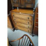A 1930s oak chest four drawers raised on bracket feet, width 84cm, height 96cm.