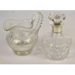MAPPIN & WEBB; a George V hallmarked silver collared clear cut glass decanted, Birmingham 1929,