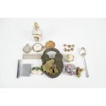 A mixed collectors' lot to include a gilt embellished scent bottle with a painted plaque of a bust