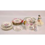 A group of various ceramic plates and dishes including a set of six Queen Anne 'Summer Rose'