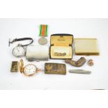 A quantity of collectors' items including a hallmarked silver cigarette case, A&J Zimmerman,