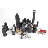 A quantity of binoculars including a pair of Carl Zeiss Jena Jenoptem 10 x 50, Minox 10 x 50, etc,