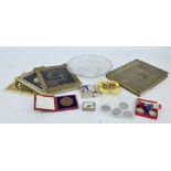 A quantity of royal memorabilia including a pressed glass plate for the coronation of King George