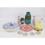 A group of various ceramics including a Charlottte Rhead Burleigh Ware tube line floral decorated