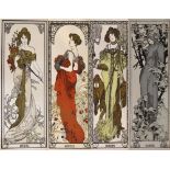 A set of four reproduction Art Nouveau style rectangular mirrors,