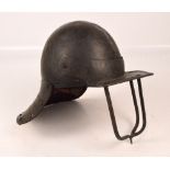 A Victorian reproduction of an English Civil War three bar lobster tailed pot helmet, height 28cm.