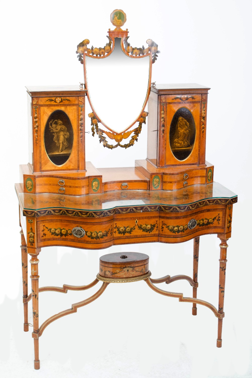 An exhibition quality 19th century satinwood and painted dressing table,