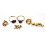 A pair of 9ct yellow gold three ring twist stud earrings,