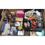 A quantity of costume jewellery and clothing accessories to include a Bylock Bakelite hairdryer,