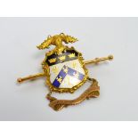 A 14ct yellow metal enamelled armourial badge for Bootle 1939/40 and 1945/46,