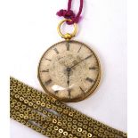 Grohem; a yellow metal fob watch, silvered dial set with Roman numerals,